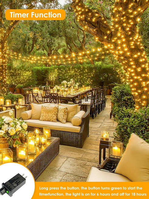 66Ft 200 8 LED Fairy Lights Plug in, Waterproof String Lights Outdoor & Indoor Modes Christmas Light Bedroom Decor
