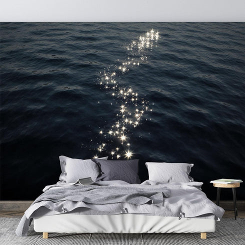 KAYOROWALLS Custom Wall Mural Wallpaper Sparkling Sea Surface Reflection Night Ocean Light Path Tranquil Water Texture