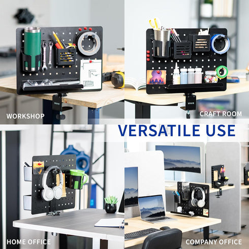 VIVO Steel Clamp-on Rotating Pegboard, 17 x 13 inch Magnetic Organizer, Above or Below Desk Accessory Holder (Black)