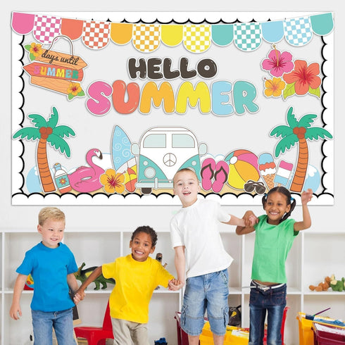 Hello Summer Bulletin Board Decoration Set, Summer Theme Borders, Beach Paper Cutouts for Classroom Decor