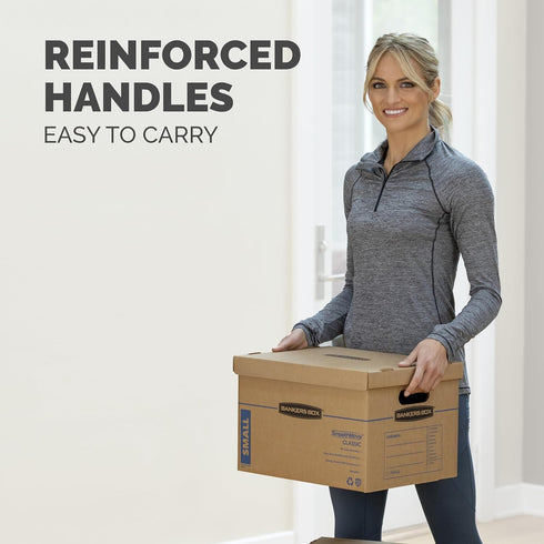 Bankers Box Classic Moving Box 12 Pack Kit, Reinforced Handles, Tape-Free Assembly, 8 Small and 4 Medium Boxes