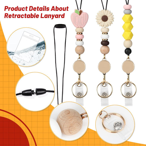 Qoroos 12 3 Sets in Retractable Teacher Lanyards for ID Badges with ID Holder Teacher Badge Reel Breakaway Lanyard