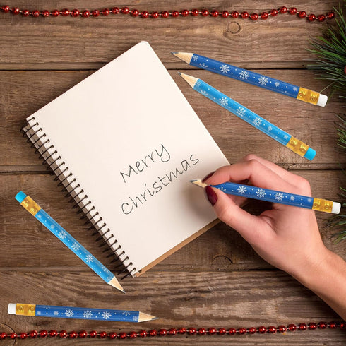 Whaline 50Pcs Winter Pencils with Erasers, 2 Styles Dark Blue and Light Blue Short Writing Pencils for School