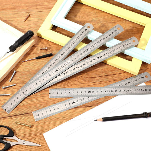 Macarrie 30 Pieces 12 Inch Metal Ruler, Stainless Steel Rulers with Imperial Metric Measurements for School Office Home