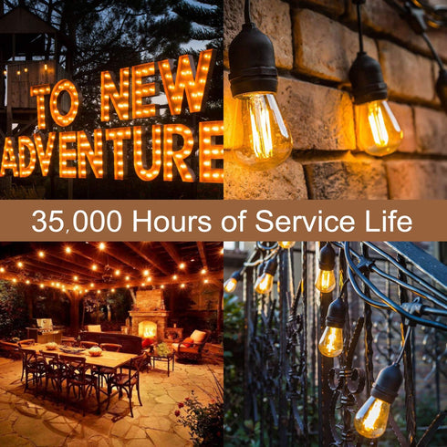 Hizashi 15 Pack S14 Replacement Light Bulbs, 2W=25 Watt Dimmable E26 Base, Amber 2200K, Outdoor String Lights