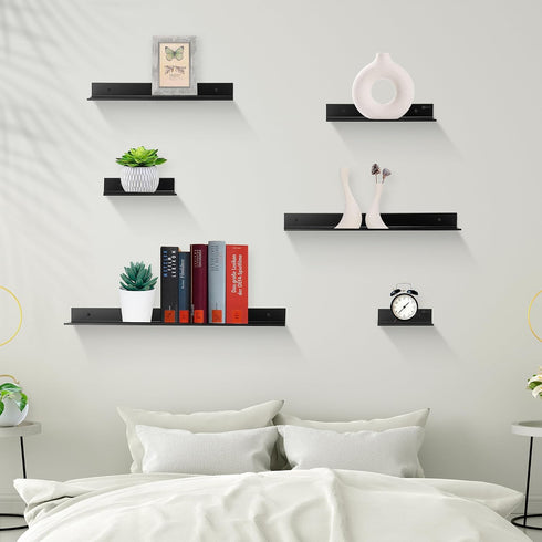 Z Metnal Small Decor Shelves, Mini Floating Display Wall Shelf, Aluminum, Matt Black, 12 x 5 inch, 2 Pack