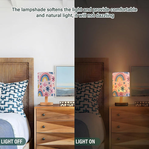 ALAZA Flower Rainbow Heart Lamp for Girls Boys Bedroom Bedside Table Lamp with USB Port LED Kids Nightstand Lamp Wood