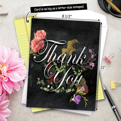 The Best Card Company Beautiful Thank You Card (8.5 x 11 Inch) - Floral Gratitude Stationery Notecard with Envelope