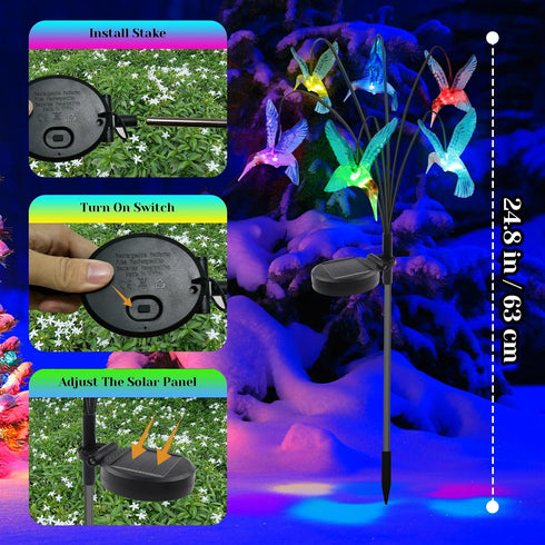 BeHiller Hummingbird Outdoor,2PACKS 12LED Hummingbird Hummingbird Solar Lights Swaying Firefly for Path Decor,Unique