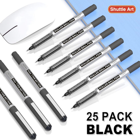 Shuttle Art RollerBall Pens, 25 Pack Black Fine Point 0.5mm Liquid Ink Pens for Writing and Note Taking