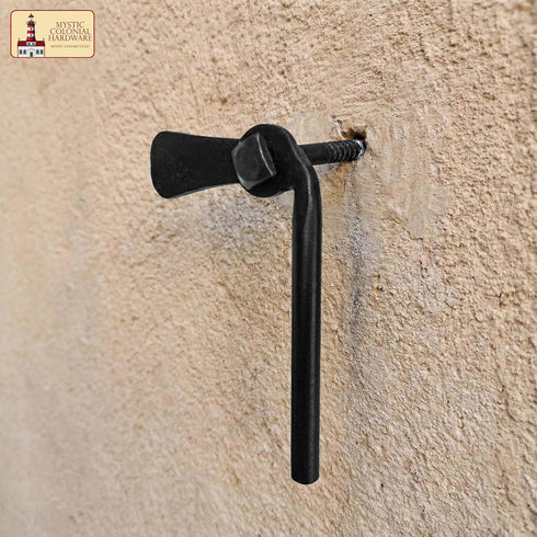 Set 2 Mystic Colonial Medieval Hand-Forged Iron Shutter Dogs of Heavy Duty Functional Window Shutter Holdbacks | Rustic