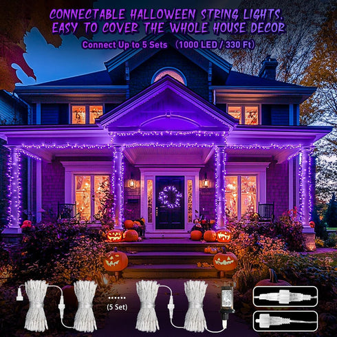JMEXSUSS Purple Halloween Lights Clear Wire, 66ft 200 LED Purple String Lights Indoor Outdoor Waterproof, Purple Christmas Lights Plug in for Christmas Tree Bedroom Indoor Party Halloween Decorations by JMEXSUSS