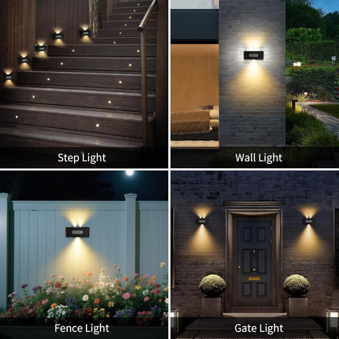 2 Pack, Solar Fence Lights Solar Wall Lights Waterproof Outdoor Up and Down Lighting for Outside, Garden, Walkway