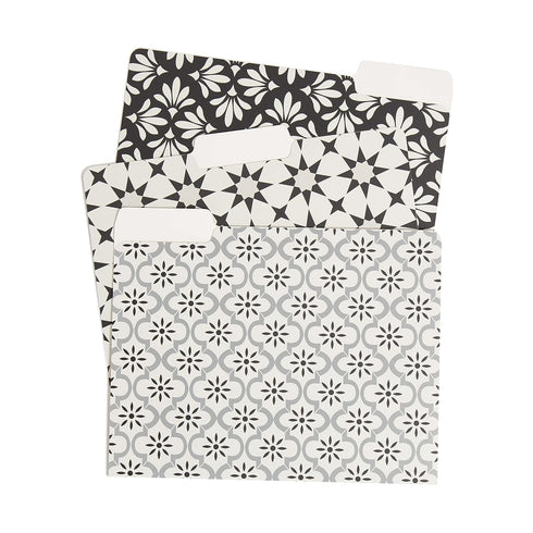 U Brands Moroccan File Folders, Office Supplies, 1/3-Cut Tabs in Assorted Positions, Letter Size, Black and White, 9