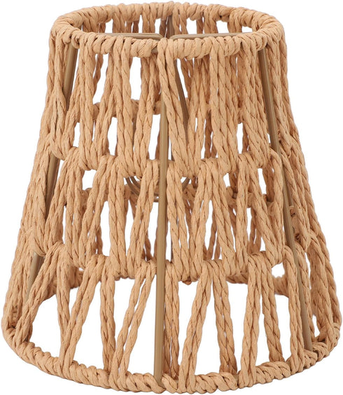 HEEPDD 3PCS E14 Bulb, 9cm 14cm 3PCS Faux Rattan Lampshade, Rope Clamp/Holder On Lampshade for Top Bottom, Perfect