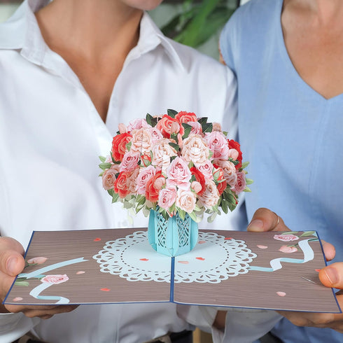 Paper Love 3D Pop Up Card, Pink Roses Gift for Mother's Day, Birthday, Thank You, Get Well - 5" x 7" with Envelope