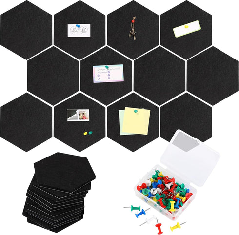 Ctosree 12 Pcs Felt Bulletin Board Tiles 5.9 x 7 Inch with Self Adhesive Backing and 50 Push Pins for Decor
