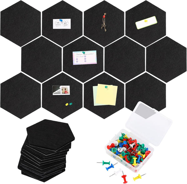 Ctosree 12 Pcs Felt Bulletin Board Tiles 5.9 x 7 Inch with Self Adhesive Backing and 50 Push Pins for Decor