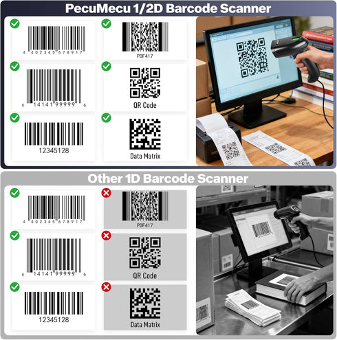 PecuMecu 1D&2D 3-in-1 2.4G PDF417 (TM-10B) Bluetooth Barcode Scanner, Bluetooth & USB Wired & Wireless QR Barcode