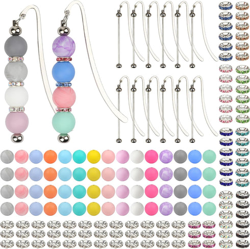 Sandure 162pcs DIY Beadable Metal Bookmarks Craft Kit with 12 Bookmarks 150 Beads