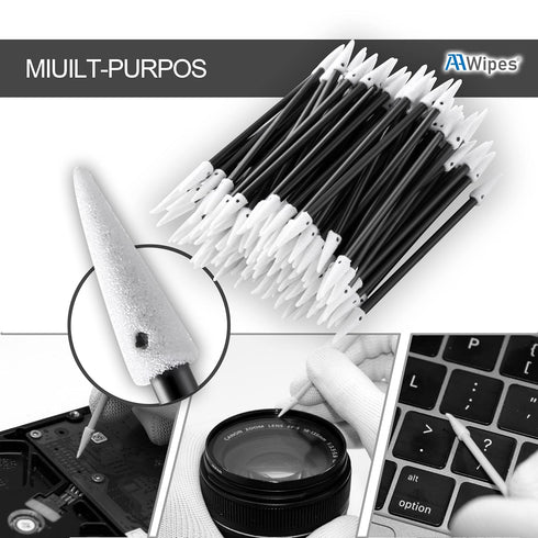 Double-Tipped Cleaning Swabs 2.9" (200pcs Black 3.2 mm Head) Foam Swabs for PCB Board, Printer, Inkjet