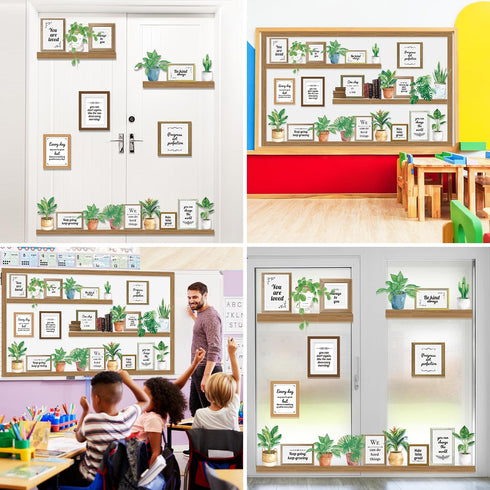 Set Bookshelf Bulletin Board Back to School Plant Motivational Classroom Decoration Reading Poster Potted Plant Back