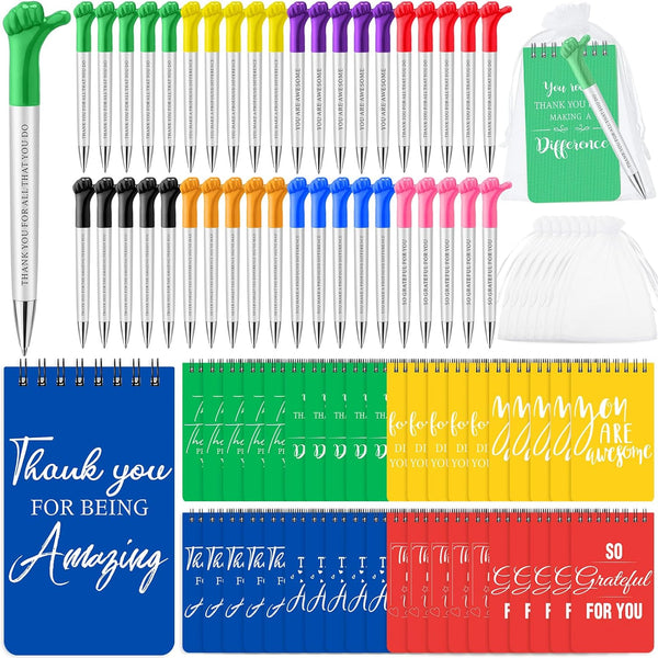 PerKoop 40 Sets Graduation Appreciation Gifts - 40 Pcs Thumbs Up Pens and Motivational Notebook, Teacher Gift