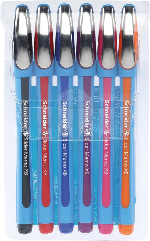 Schneider Slider Memo XB Ballpoint Pen, Pack of 6 in Assorted Colors