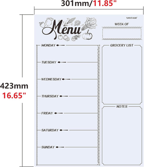 Magnetic Refrigerator Whiteboard, Weekly Menu, Meal Planner, Grocery List, Dry Erase Board