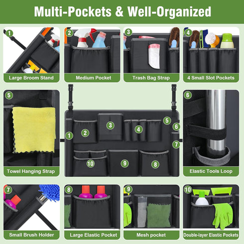 32-55 Trash Can Caddy Bags Fit Gallon Garbage Bins, Garbage Bin Caddy Bag Organizer with Multi-Pockets, Organizer