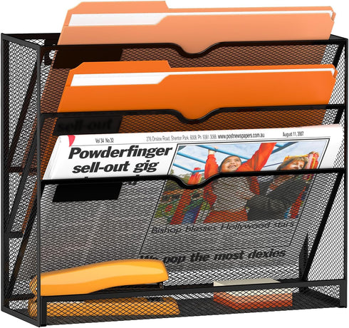 SUPEASY 4-Tier Black Wall File Organizer for Papers, Folders, Clipboard, Magazine Organization, Great for Home, Office