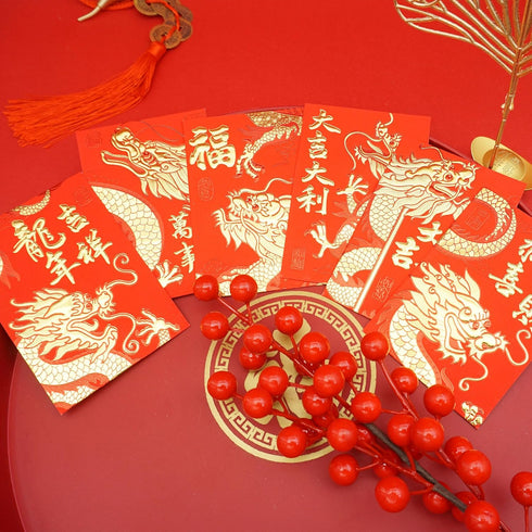 Red Envelopes for Chinese New Year of The Dragon 2024, Lucky Money Envelopes with 6 Gold Embossed Patterns, 36Pcs Medium