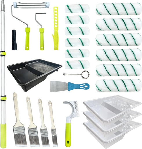 Dekonmon Paint Roller Kit with Extension Pole, 28 PCS Set, 2-4 Ft Pole,