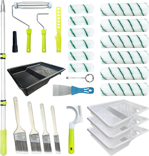 Dekonmon Paint Roller Kit with Extension Pole, 28 PCS Set, 2-4 Ft Pole,