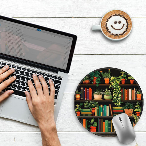Gctriki Small Mouse Pad for Desk with Bookshelf Design - Cute Office Decor for Women, Stitched Edge Non-Slip Rubber