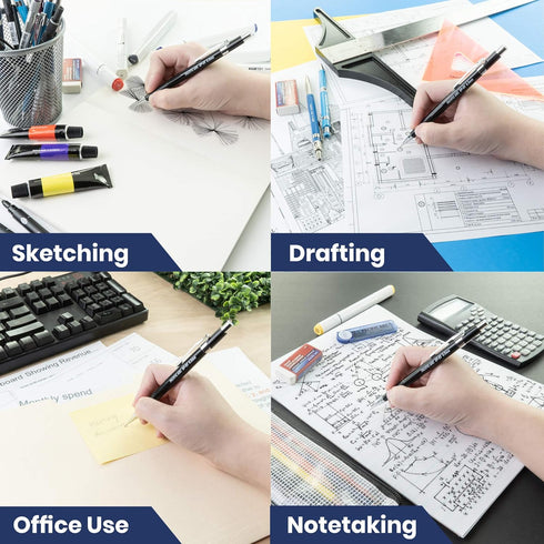 Pacific Arc Mechanical Pencil Set, .5 mm, .7mm, .9 mm with 3 Spare Erasers, Refillable Lead Pencil Holder for Drafting,