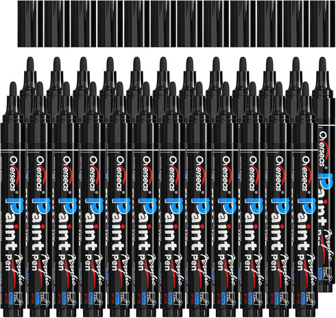 Overseas Black Acrylic Paint Markers Pens Set - 24 Pack Acrylic Permanent