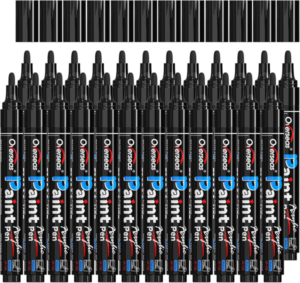 Overseas Black Acrylic Paint Markers Pens Set - 24 Pack Acrylic Permanent