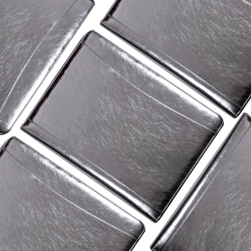 Glossy Silver Eco-Friendly Leather A4 Portfolio, Zipper, 5 Card Slots, 1 iPad and 1 Cell Phone Pockets, 3 Ring Binder