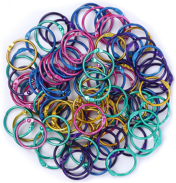 MUSCELL 100pcs 1 Inch Binder Rings, Loose Leaf Office Book Rings in Assorted Colors