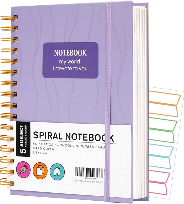 Yoment 6 x 8 College Ruled Subject Spiral Notebook, 100 GSM Thick Paper, Purple Bound Journal for Work School Office