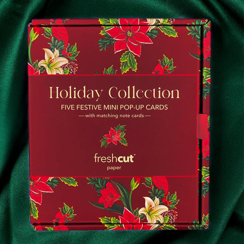 Set, 6 inch 3D Pack 5 Freshcut Paper Pop Up Christmas Cards Boxed Holiday Collection, Mini Sized Paper Flower Bouquet