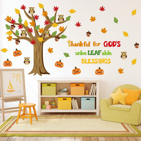 CY2SIDE 80PCS Fall Thankful Cutouts for Bulletin Board, Maple Leaves Pumpkin Trim Borders for Sunday School
