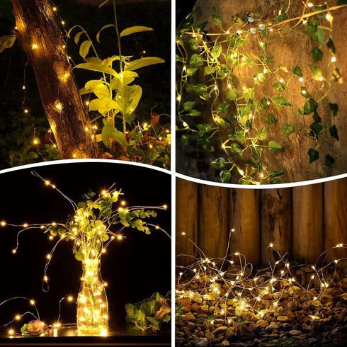 kemooie 2 Packs Solar String Lights, 200 LED 66FT Warm White Fairy Lights with 8 Twinkle Modes, Waterproof for Outdoor,