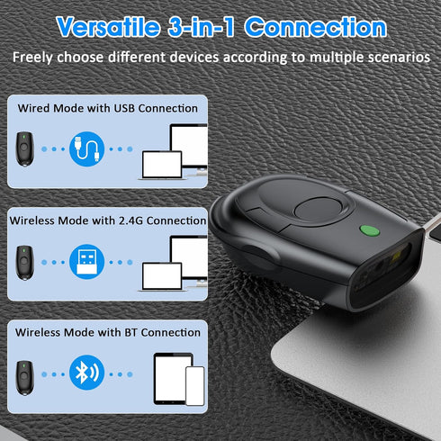 symcode 1D 3-in-1 2.4G Bluetooth Barcode Scanner Mini Small Portable Bar Code Scanner Bluetooth & Wireless & USB Wired