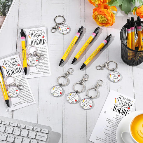 Daifunli 20 Set 3 Teacher Appreciation Gifts in Bulk Thank You Inspirational Ballpoint Pens Styles Metal Keychains