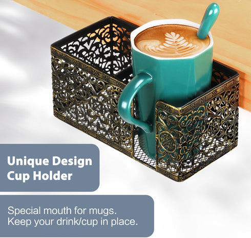 Desk Organizer with Clip-on Cup Holder, Pencil Holder, Phone Holder for Beverages and Accessories at Home Office