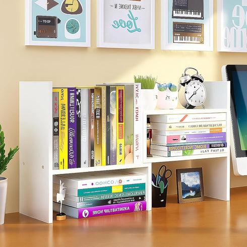 IUSEIT Desktop Shelf Organizer, Adjustable Wood Office Storage Rack, Counter Display Small Bookshelf