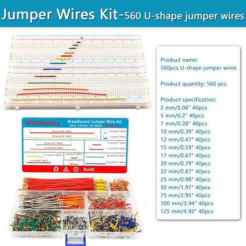 560Pcs Breadboard and Jumper Wire Kit, PCB Circuit Board Assortment with Tweezers, Alligator Clip Test Leads
