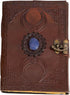 Moon Blue Lapiz Gemstone Studded Writing Handmade Leather Notebook, Unlined Antique Deckle Edge Vintage Paper, Great